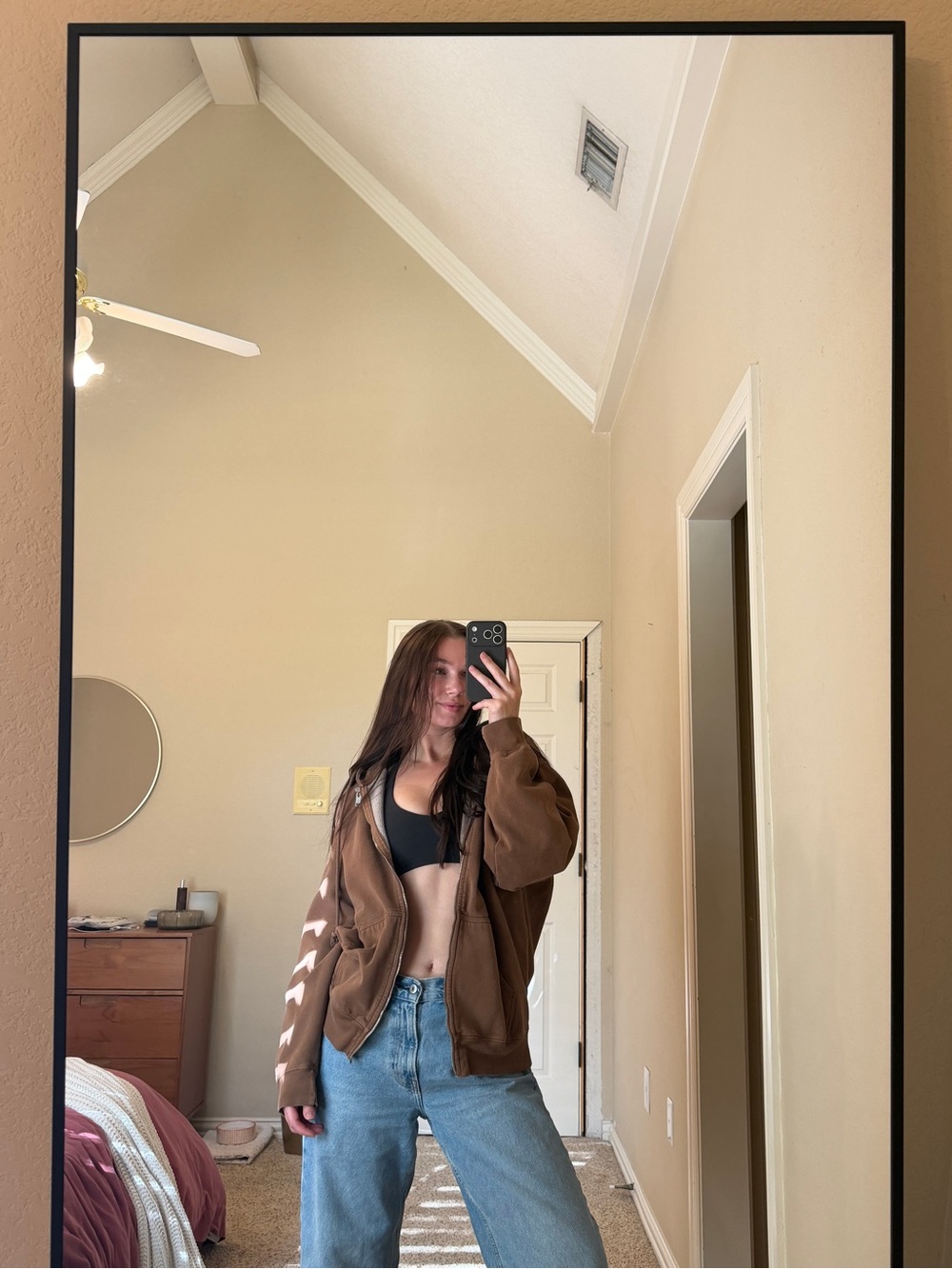 Brandy Melville Brown Oversized Zip-Up Hoodie Jacket